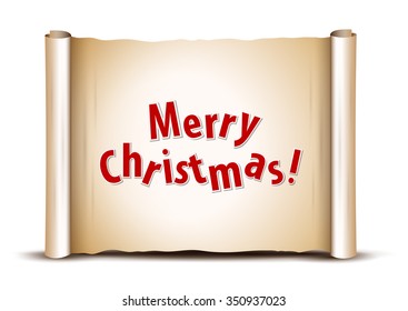 Merry Christmas greeting card on old scroll paper.