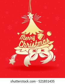 Merry Christmas greeting card on red