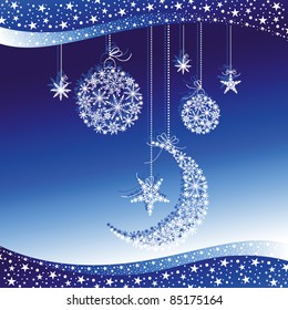 Merry Christmas greeting card on blue background