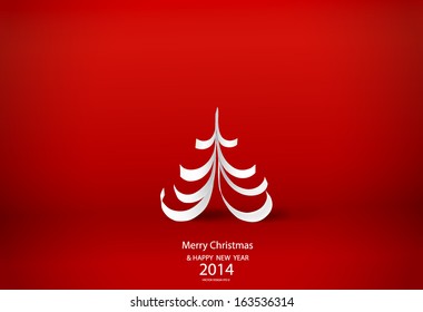 Merry Christmas greeting card with origami Christmas tree, vector illustration.