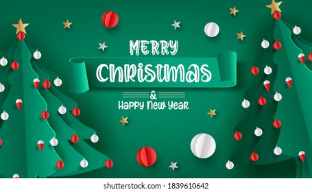 merry christmas greeting card with origami made christmas tree 