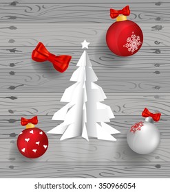 Merry Christmas greeting card with origami Christmas tree, vector illustration.