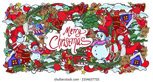 Merry Christmas greeting card with Christmas ornament decoration
