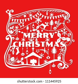 Merry Christmas Greeting Card - paper cut style - in vector