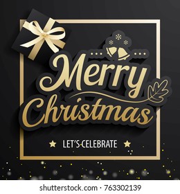 Merry christmas greeting card and party invitations on black background. Vector illustration element for happy new year design.