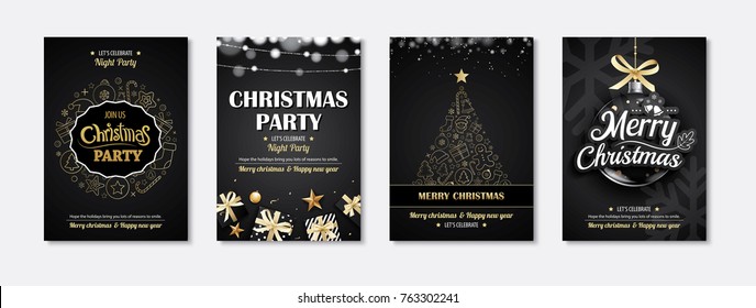 Merry christmas greeting card and party invitations on black background. Vector illustration element for happy new year design.