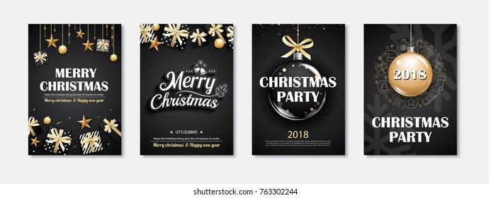 Merry christmas greeting card and party invitations on black background. Vector illustration element for happy new year design. Merry christmas greeting card and party invitations on black background. Vector illustration element for happy new year design.