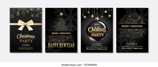 Merry christmas greeting card and party invitations on black background. Vector illustration element for happy new year design.