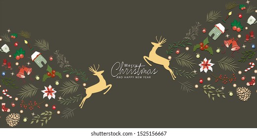 Merry Christmas greeting card pattern background.
