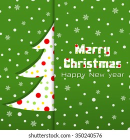 Merry Christmas. Greeting card. Pattern with Christmas tree and snowflakes on green background. For Web, Websites, Print, Mobile Applications And Promotional Materials. Vector illustration