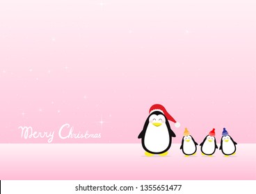 Merry Christmas greeting card with Penguins. Cute animal holiday cartoon character vector. Vector concept illustration for design.