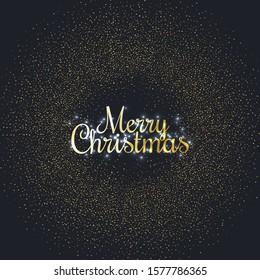 Merry Christmas greeting card. Merry Christmas phrase and glitter on dark background. Vector illustration.