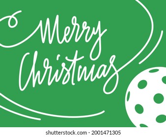 Merry christmas greeting card with pickleball ball. Xmas poster or invitation. Vector illustration.