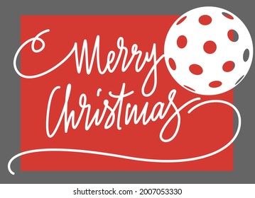 Merry christmas greeting card with pickleball ball. Xmas poster or invitation. Vector illustration.