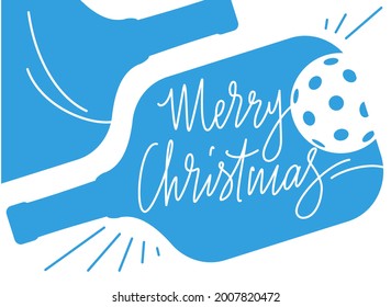 Merry christmas greeting card with pickleball ball. Xmas poster or invitation. Vector illustration.