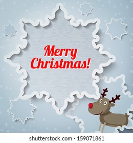 Merry Christmas greeting card with place for your text. Santa Claus christmas reindeer. Vector. 