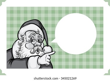 Merry Christmas greeting card with pointing Santa