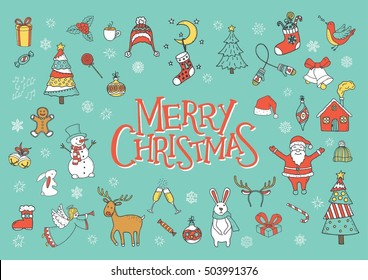 Merry Christmas greeting card, poster and banner. Christmas elements set.