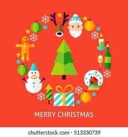 Merry Christmas Greeting Card. Poster Design Vector Illustration. Winter Holiday Flyer.