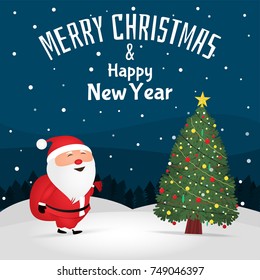 Merry Christmas. Christmas greeting card, poster, banner. Vector illustration