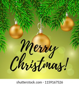 Merry Christmas greeting card in realistic style. Vector illustration