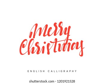 Merry Christmas. Greeting card with red handwritten text