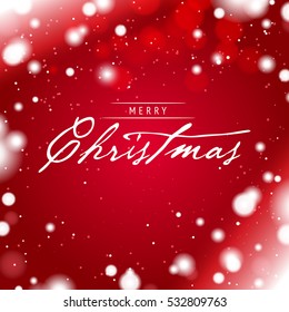 Merry Christmas Greeting Card with a Red Snowy Background