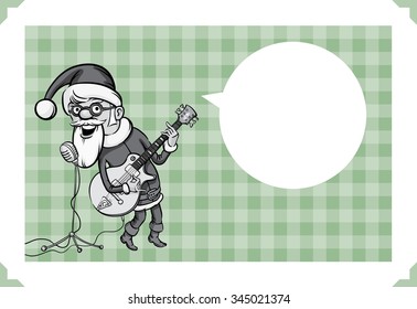 Merry Christmas greeting card with rock-n-roll Santa-singing