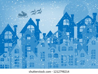 Merry christmas greeting card and Santa Claus on the sky with blue background. illustration vector