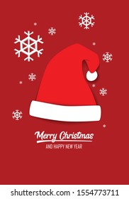 Merry Christmas Greeting Card with Santa Claus Hat.