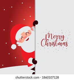 merry christmas greeting card santa and hand drawn lettering celebration vector illustration