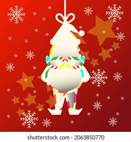  Merry Christmas greeting card, Christmas with Santa Claus ribbon, bow, and snow, star banner flat design vector illustration