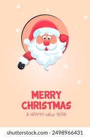 Merry Christmas greeting card with Santa Claus. Template Vector illustration.