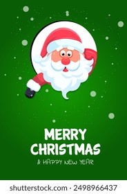 Merry Christmas greeting card with Santa Claus. Template Vector illustration.