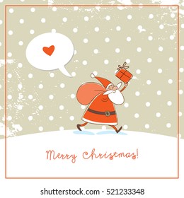 Merry Christmas greeting card with Santa Claus, and space for text insertion. Sketchy doodle style hand drawn seasonal vector illustration, for kids
