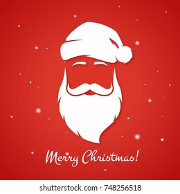 Merry Christmas greeting card with Santa Claus silhouette. Vector illustration, postcard, typography design.