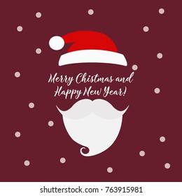 Merry Christmas greeting card with Santa Claus. Santa Claus hat and beard.