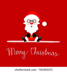 Merry Christmas greeting card with Santa Claus sitting on red background, stock vector illustration