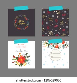 Merry Christmas greeting card set.  Template for Greeting Scrapbooking, Congratulations, Invitations, Stickers, Planners.