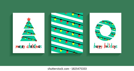 Merry Christmas greeting card. Set of Christmas gift cards. Set Christmas label
