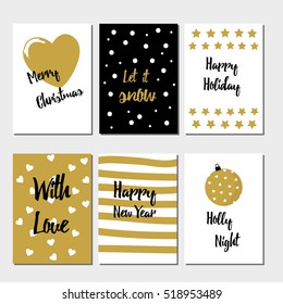 Merry Christmas greeting card set with hearts