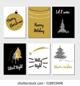 Merry Christmas greeting card set with christmas tree and ball