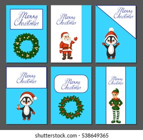 Merry Christmas greeting card set. Vector illustration.