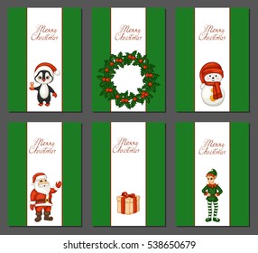 Merry Christmas greeting card set. Vector illustration.
