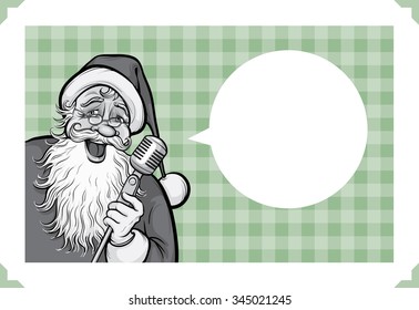 Merry Christmas greeting card with singing Santa Claus