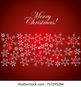 merry christmas greeting card snowflake glow red background vector illustration