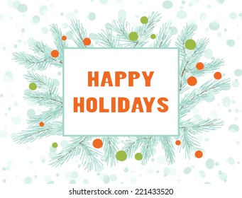 Merry Christmas Greeting Card with snowflakes and Christmas tree. Vector illustration.  Holiday design. Winter.