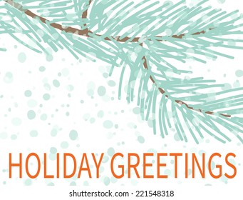 Merry Christmas Greeting Card with snowflakes and christmas tree. Vector illustration.  Holiday design. Winter.