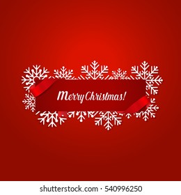 Merry Christmas Greeting Card with snowflakes, vector illustration.