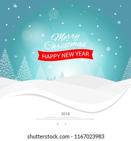 merry christmas greeting card, snowing and landscape concept. background, poster, web page. vector